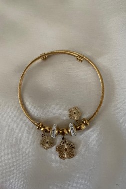 Çiçek Charmlı Gold Pandora Bileklik