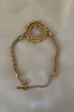Burgulu Çember Detaylı Gold Bileklik