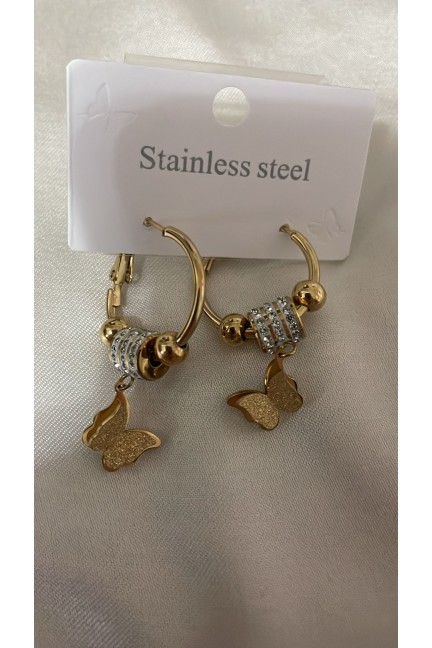 Kelebek Detaylı Taşlı Golden Küpe Kelebek Detaylı Taşlı Golden Küpe