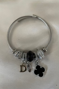 Pandora Model D Harfli Siyah Çarmlı Bileklik