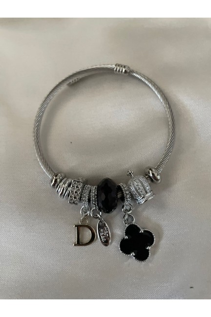 Pandora Model D Harfli Siyah Çarmlı Bileklik