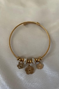Kelepçe Çiçekli Gold Bileklik