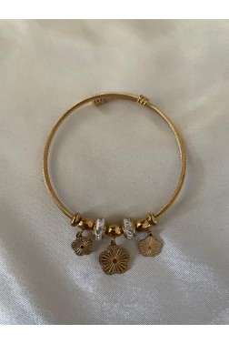 Kelepçe Çiçekli Gold Bileklik