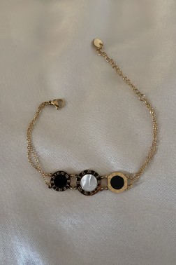 Üçlü Saat Detaylı Çift Zincir Gold Bileklik