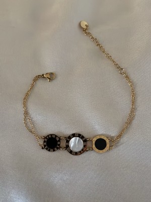 Üçlü Saat Detaylı Çift Zincir Gold Bileklik