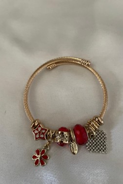 Kırmızı Charmlı Gold Pandora Bileklik