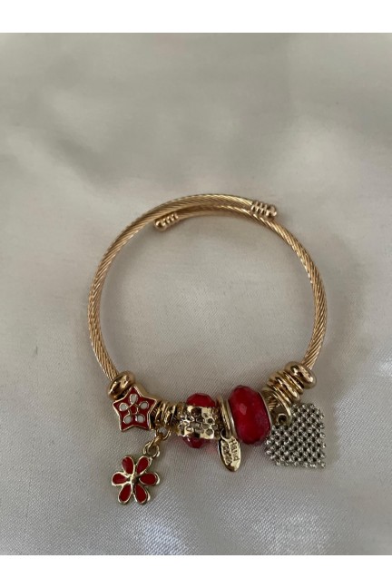 Kırmızı Charmlı Gold Pandora Bileklik Kırmızı Charmlı Gold Pandora Bileklik